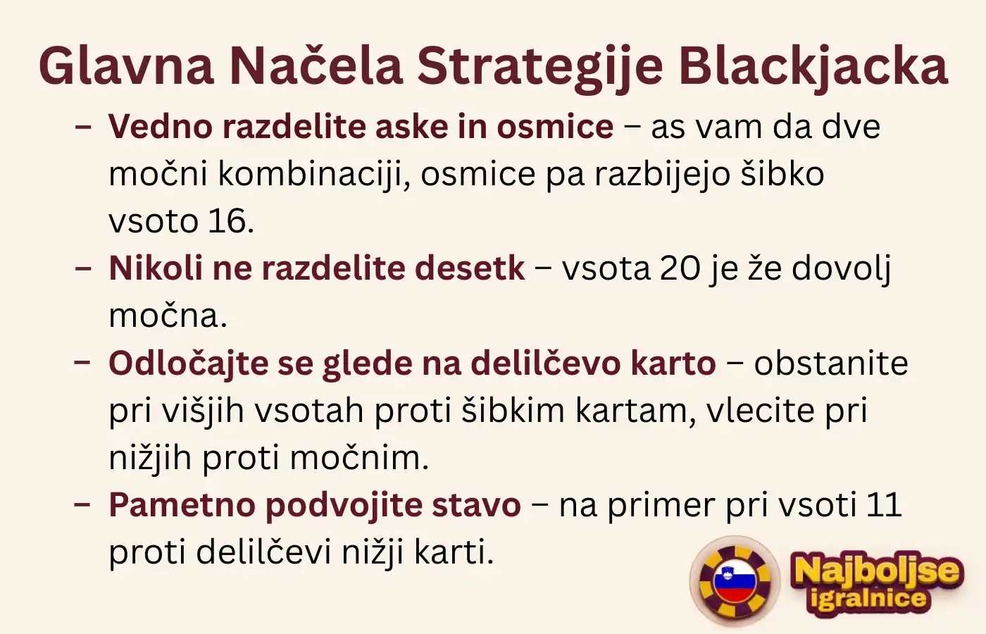 glavna nacela strategije blackjacka